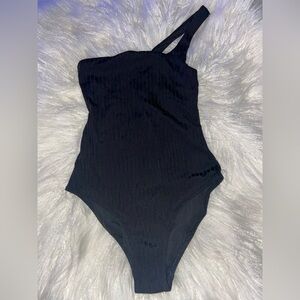 Aerie Black One-Shoulder Swim One Piece